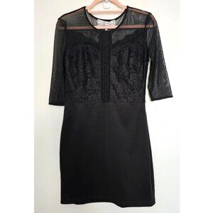 Pink Martini Sheath Mini Dress with Lace Detail Sheer Top 3/4 Sleeves, S